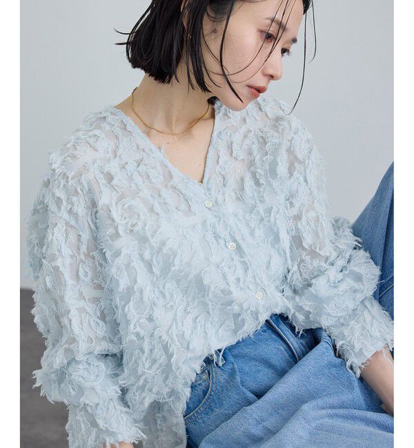 SALON adam et rope'「モチーフカットジャガードブラウス」|シャツ・ブラウス|サックス(48)