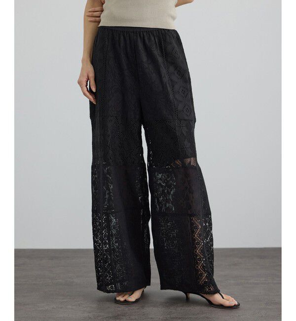 SALON adam et rope'「【WEB限定】パッチワークレースパンツ / セットアップ対応」|チノ|ブラック(01)