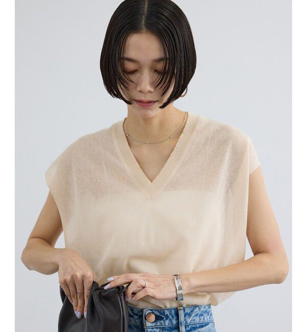 SALON adam et rope'「コットンリネンシアーVネックベスト」|ベスト・ジレ|ベージュ(27)