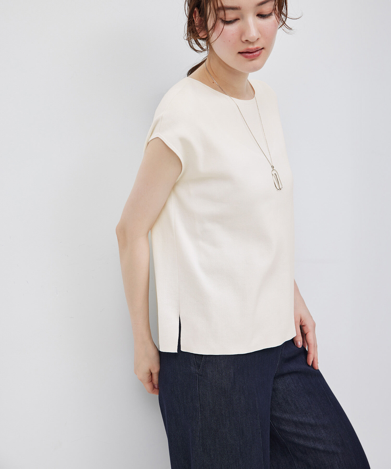 ROPE「【洗える】【接触冷感】ICE COTTONアームレットニットトップス【雑誌/メディア掲載】」|ニット・セーター|オフホワイト(15)