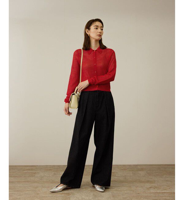 ROPE「透かし編み ニット ポロカーディガン」|カーディガン|