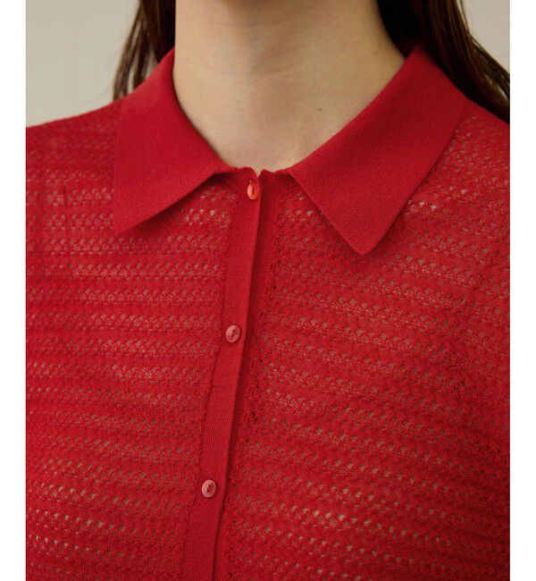 ROPE「透かし編み ニット ポロカーディガン」|カーディガン|