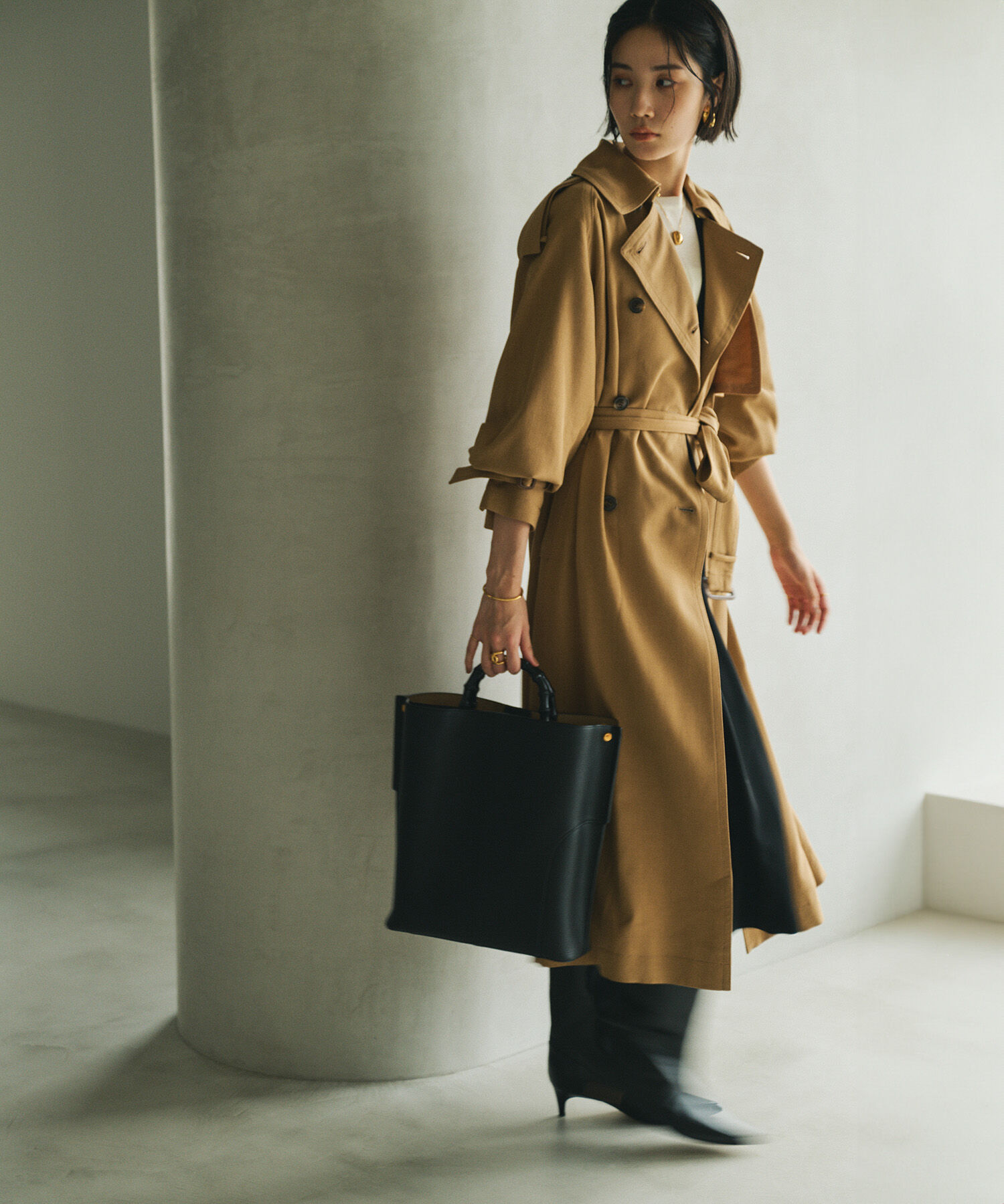 ROPE「【E'POR】BAMBOO BAG Large【通勤】【A4対応】【25AW】」|トートバッグ|ブラック(01)