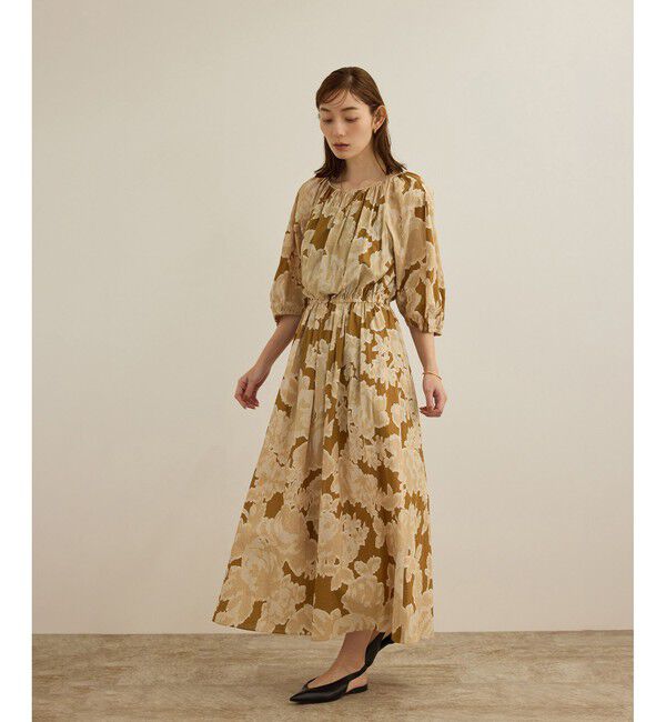 ROPE「【DEVEAUX（デヴォー）】別注ボカシフラワーウエストギャザーワンピース/洗える」|ワンピース|