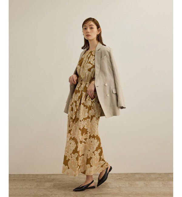 ROPE「【DEVEAUX（デヴォー）】別注ボカシフラワーウエストギャザーワンピース/洗える」|ワンピース|