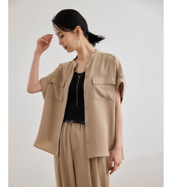 ROPE「【洗える・カセット服】バックサテンフラップブラウス/お仕事・通勤・セットアップ対応【ドラマ着用】」|シャツ・ブラウス|