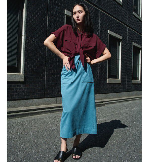 ROPE「【洗える・カセット服】バックサテンフラップブラウス/お仕事・通勤・セットアップ対応【ドラマ着用】」|シャツ・ブラウス|