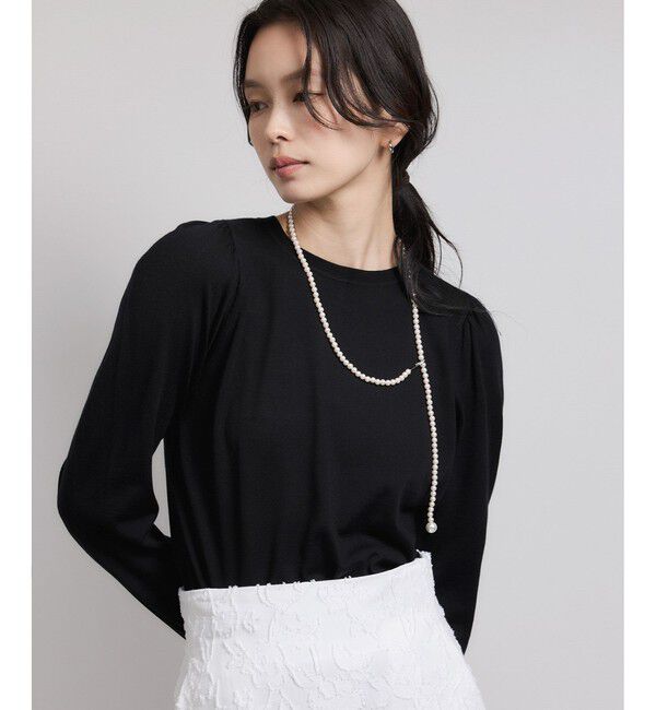 ROPE「袖ギャザークルーネックニットプルオーバー/イージーケア」|ニット・セーター|ブラック(01)