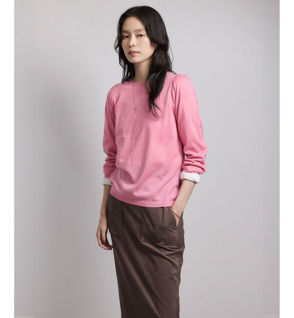 ROPE「袖ギャザークルーネックニットプルオーバー/イージーケア」|ニット・セーター|