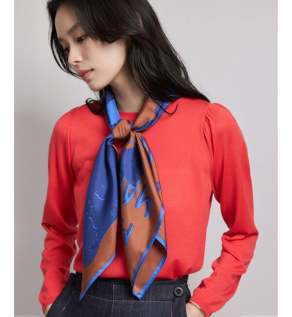 ROPE「袖ギャザークルーネックニットプルオーバー/イージーケア」|ニット・セーター|レッド(60)