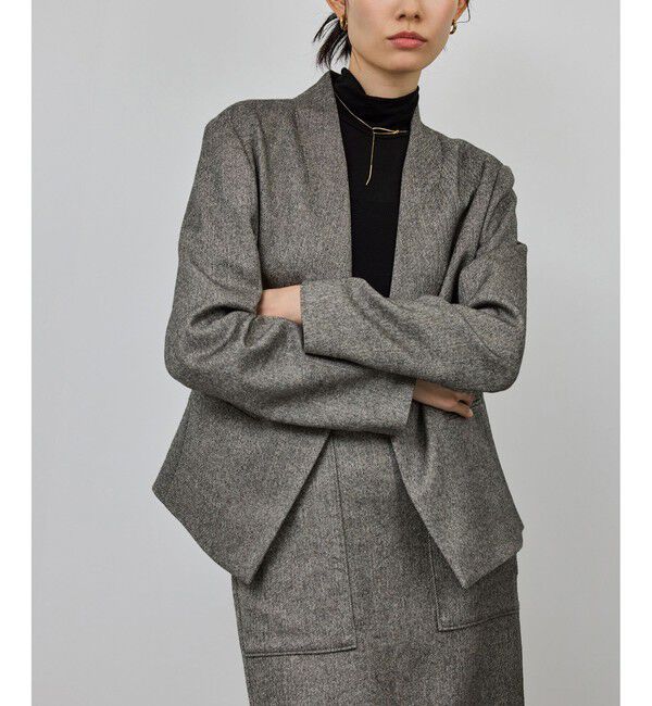 ROPE「ウールレーヨンノーカラージャケット(無地/ヘリンボーン)/セットアップ対応」|ノーカラージャケット|