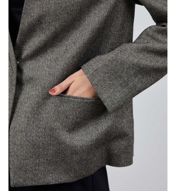 ROPE「ウールレーヨンノーカラージャケット(無地/ヘリンボーン)/セットアップ対応」|ノーカラージャケット|