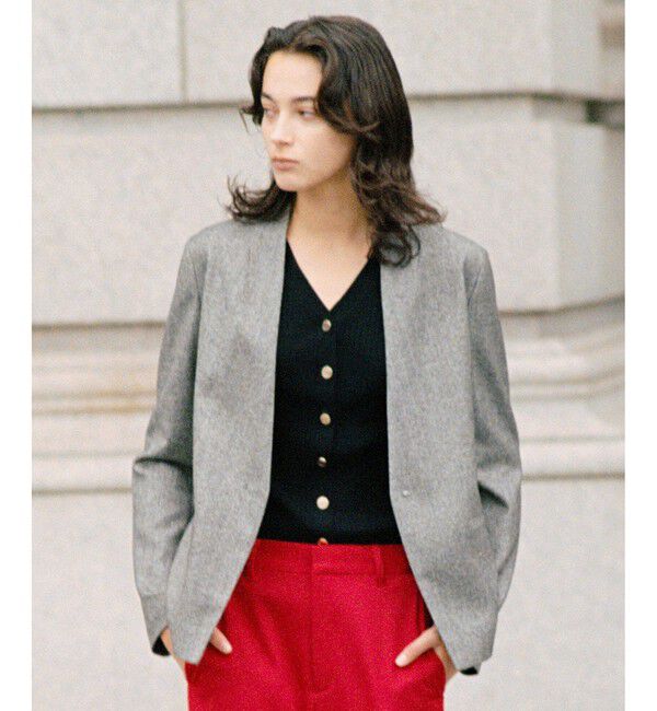 ROPE「ウールレーヨンノーカラージャケット(無地/ヘリンボーン)/セットアップ対応」|ノーカラージャケット|