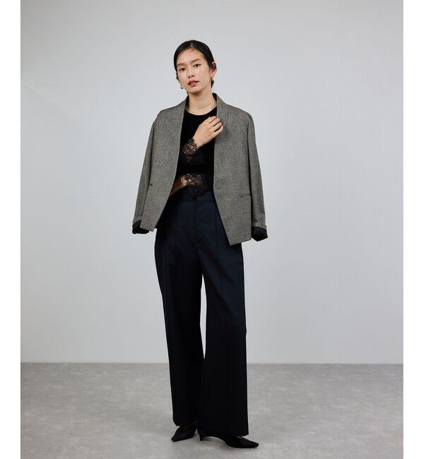 ROPE「ウールレーヨンノーカラージャケット(無地/ヘリンボーン)/セットアップ対応」|ノーカラージャケット|