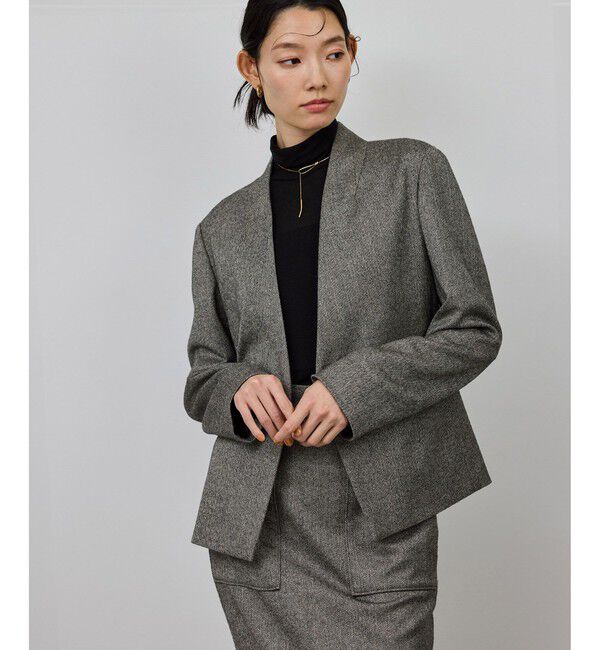 ROPE「ウールレーヨンノーカラージャケット(無地/ヘリンボーン)/セットアップ対応」|ノーカラージャケット|