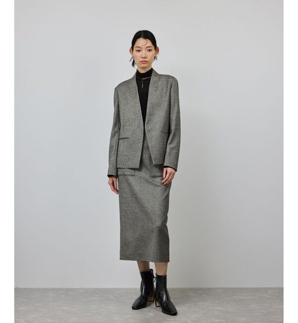 ROPE「ウールレーヨンノーカラージャケット(無地/ヘリンボーン)/セットアップ対応」|ノーカラージャケット|