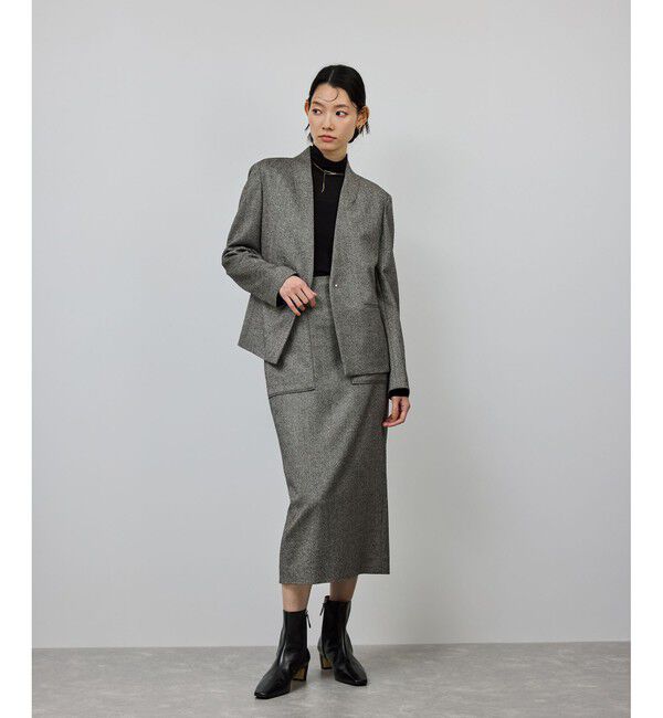 ROPE「ウールレーヨンノーカラージャケット(無地/ヘリンボーン)/セットアップ対応」|ノーカラージャケット|