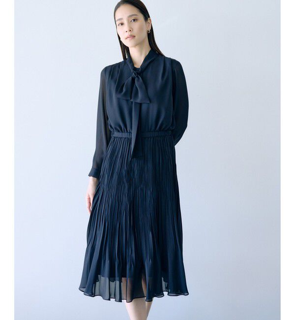 ROPE「ジョーゼットシフォンプリーツワンピース/26SS」|ワンピース|ネイビー(40)