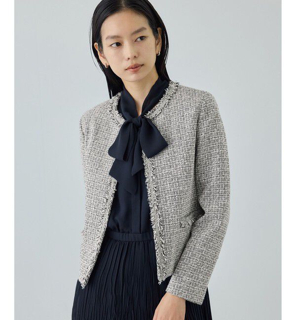 ROPE「ミックスツイードノーカラージャケット/26SS」|ノーカラージャケット|ブラック系(02)