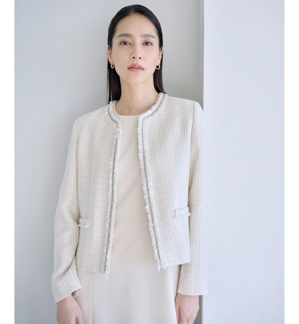 ROPE「ミックスツイードノーカラージャケット/26SS」|ノーカラージャケット|