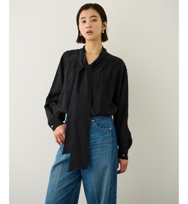 ROPE「2WAYドットジャガードボウタイブラウス/イージーケア」|シャツ・ブラウス|