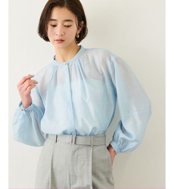 ROPE「キュプラシルクボリュームスリーブブラウス/イージーケア」|シャツ・ブラウス|サックス(48)
