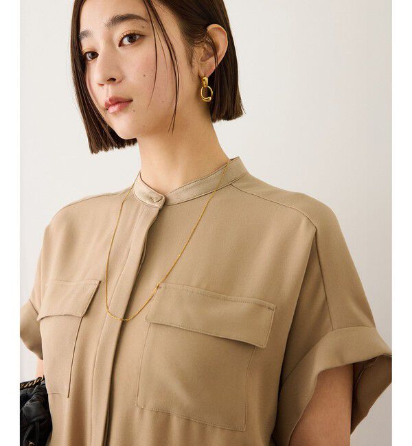 ROPE「ライトトリアセバックサテンフラップブラウス/イージーケア・セットアップ対応」|シャツ・ブラウス|ベージュ(27)