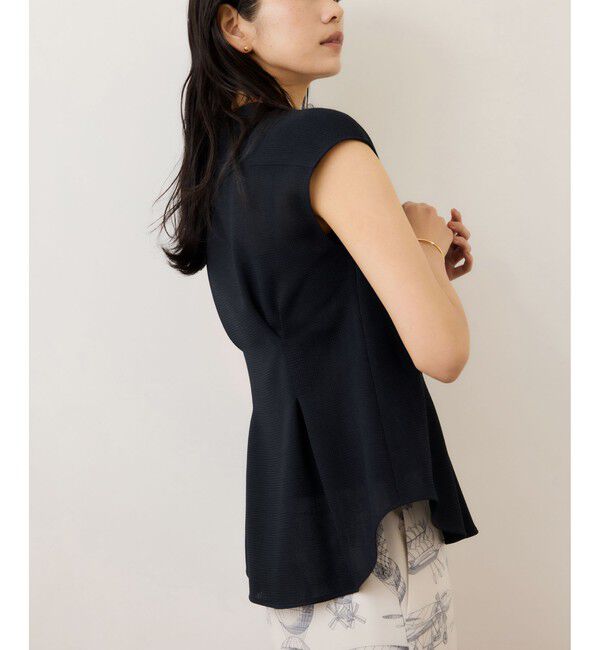 ROPE「カラミ織りタックナロースタンドブラウス/セットアップ対応・イージーケア」|シャツ・ブラウス|