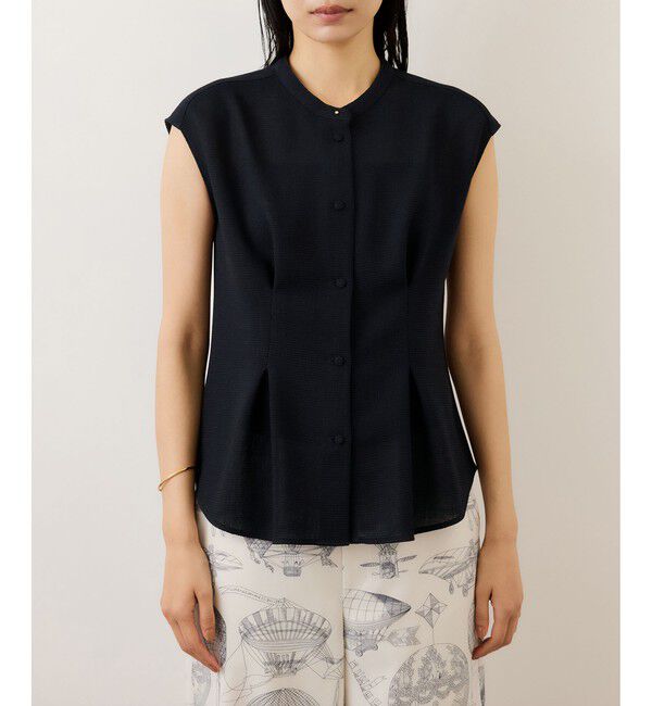 ROPE「カラミ織りタックナロースタンドブラウス/セットアップ対応・イージーケア」|シャツ・ブラウス|