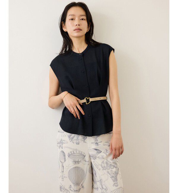 ROPE「カラミ織りタックナロースタンドブラウス/セットアップ対応・イージーケア」|シャツ・ブラウス|