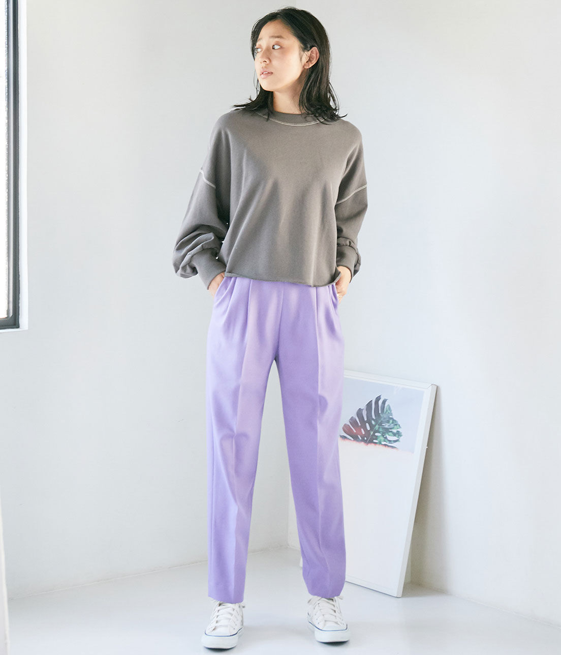 VIS「【EASY CARE】ウォッシャブルフラノツータックテーパードパンツ」|スラックス|