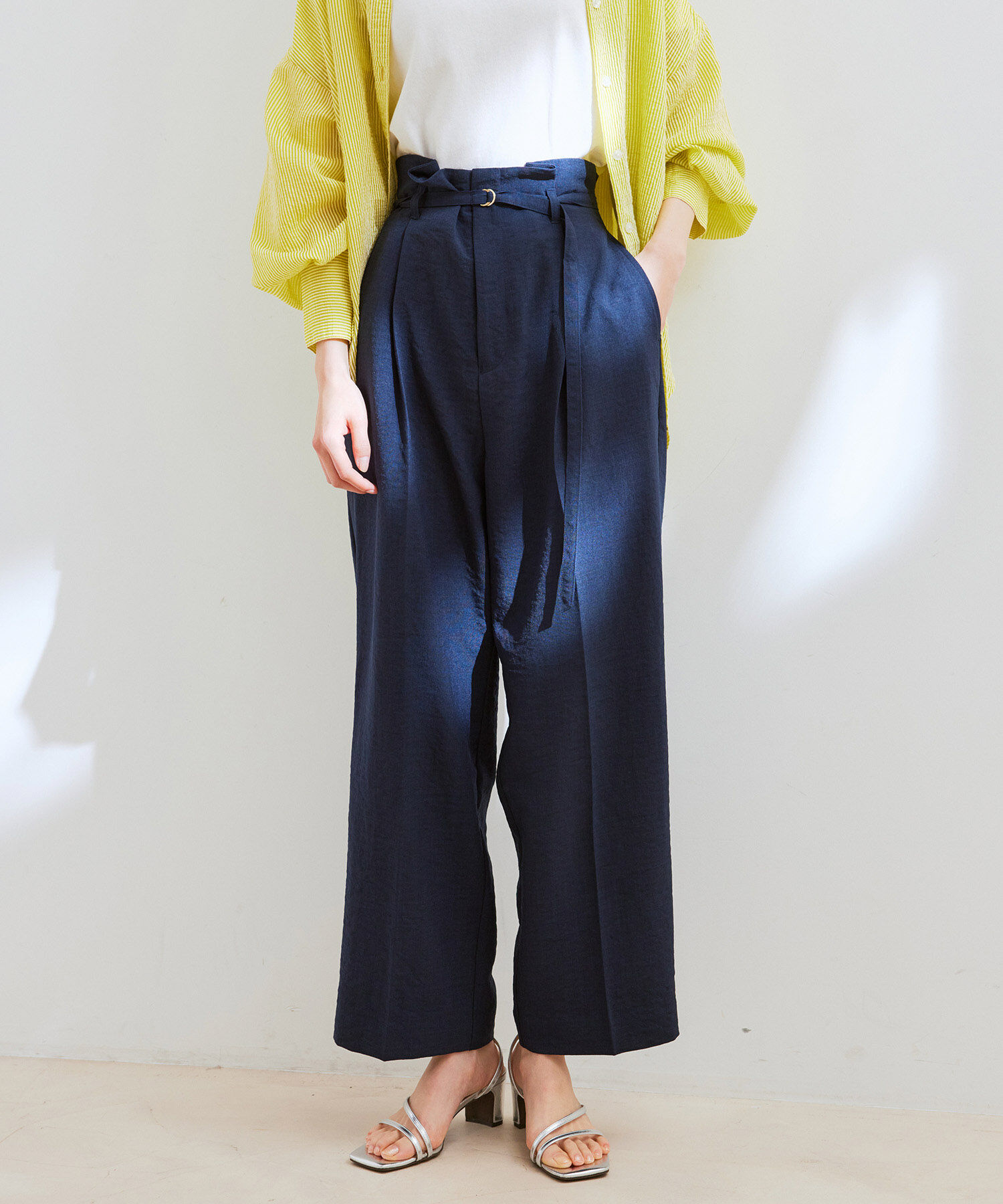 VIS「【接触冷感・洗える】美easy Dカンベルト付きワイドパンツ【セットアップ対応】」|スラックス|ネイビー(40)