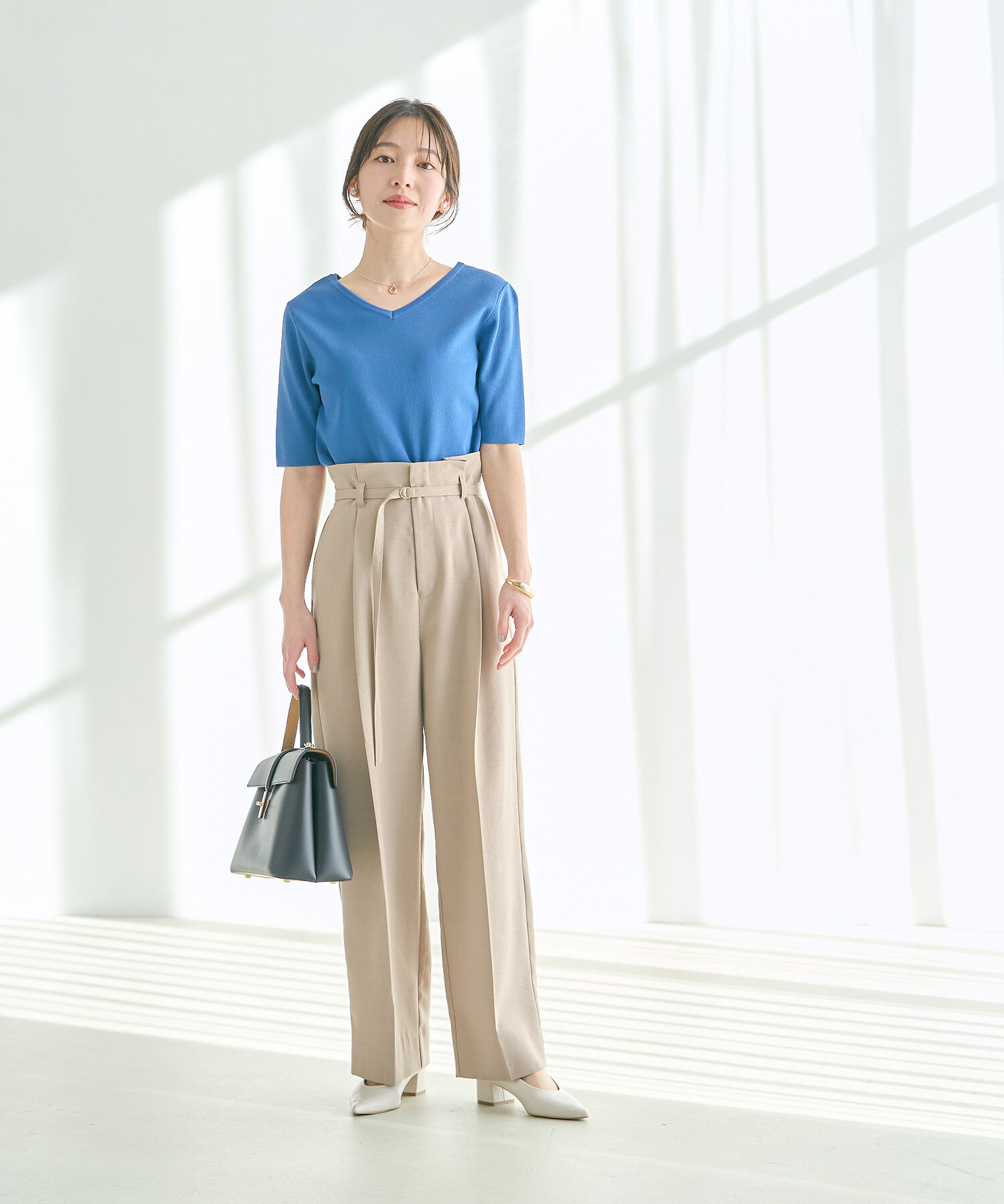 VIS「【接触冷感・洗える】美easy Dカンベルト付きワイドパンツ【セットアップ対応】」|スラックス|