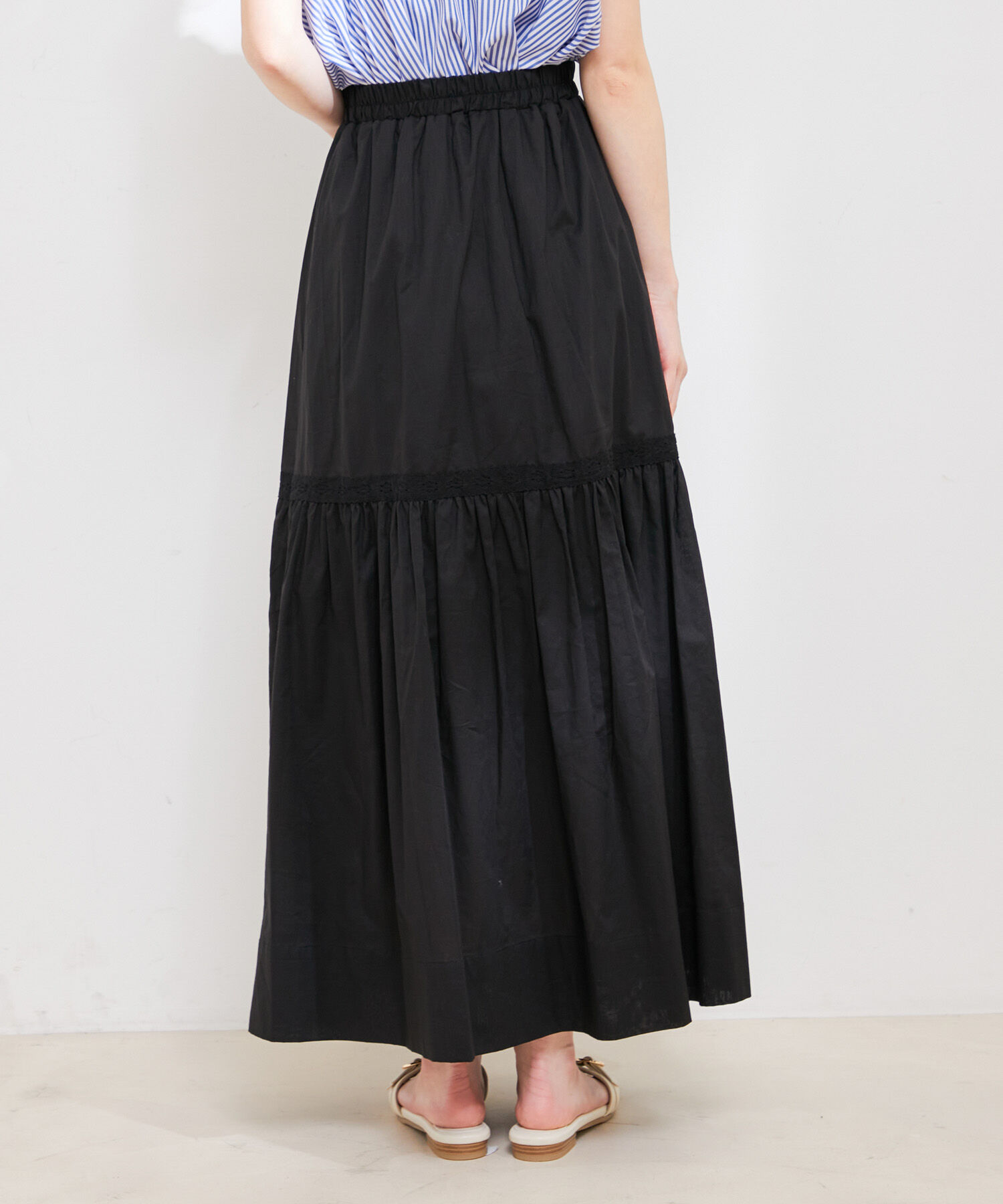 VIS「【洗える】コットンレース切替ギャザースカート」|スカート|