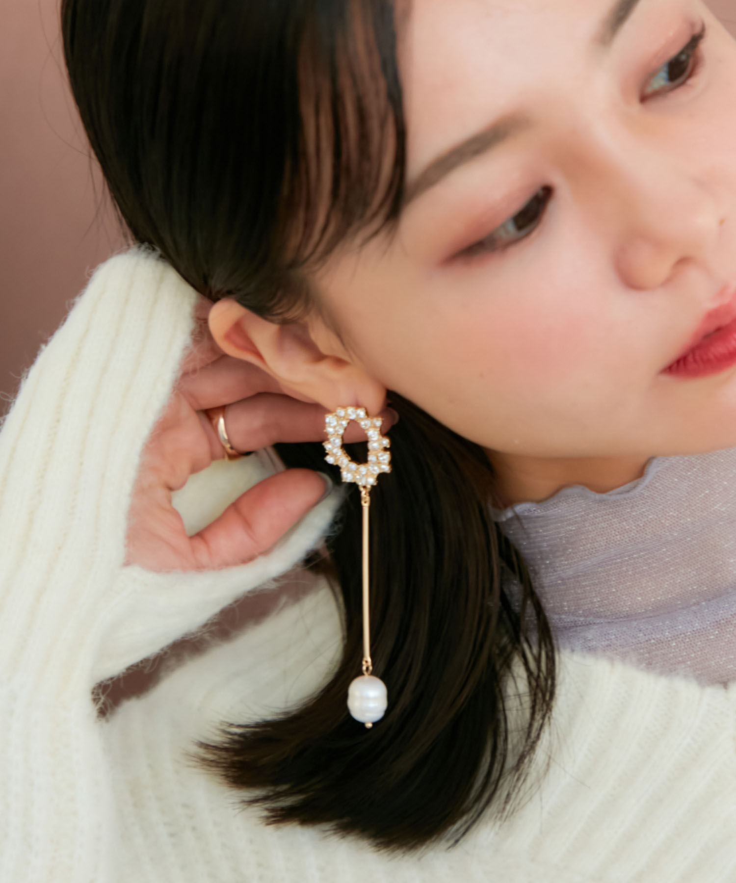 VIS「オーバルビジュー淡水パールピアス」|ピアス|ゴールド系(91)