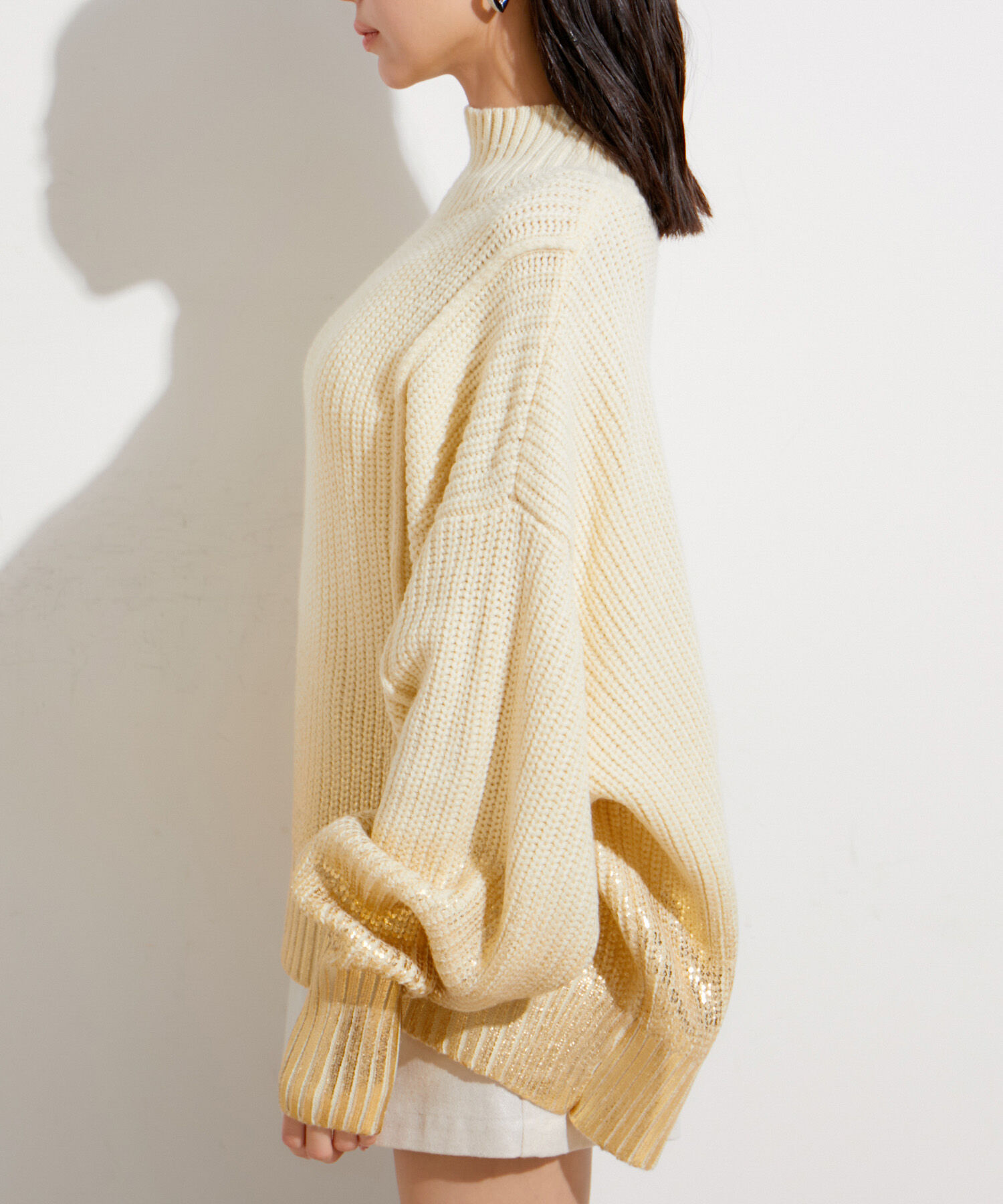 VIS「サイドカット箔ニットプルオーバー」|ニット・セーター|