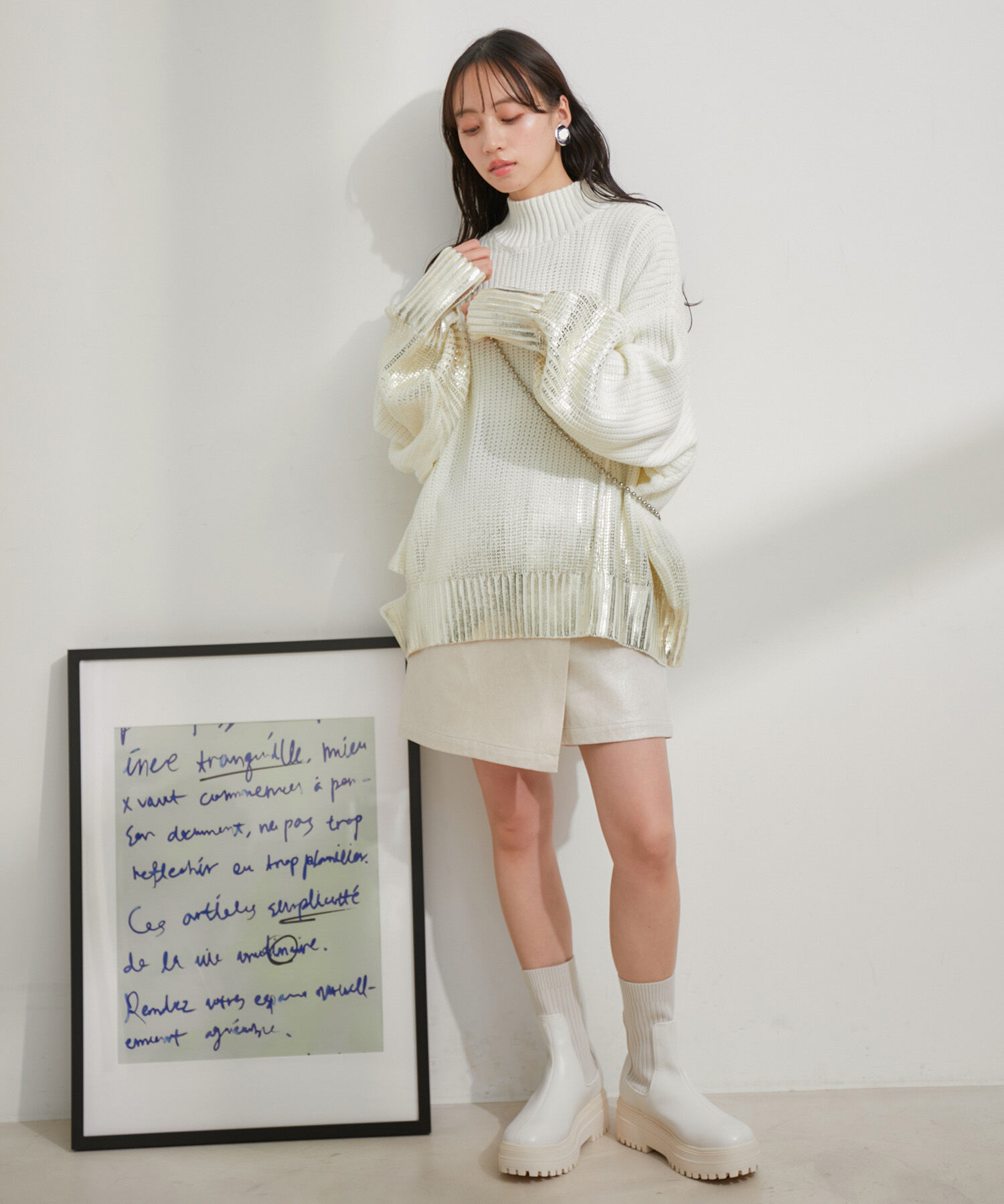 VIS「サイドカット箔ニットプルオーバー」|ニット・セーター|