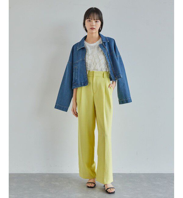 VIS「【美easy】リネンライクワンタックワイドスラックスパンツ【接触冷感/洗える】」|スラックス|