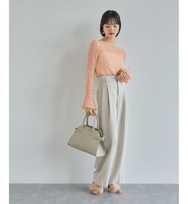 VIS「【美easy】リネンライクワンタックワイドスラックスパンツ【接触冷感/洗える】」|スラックス|