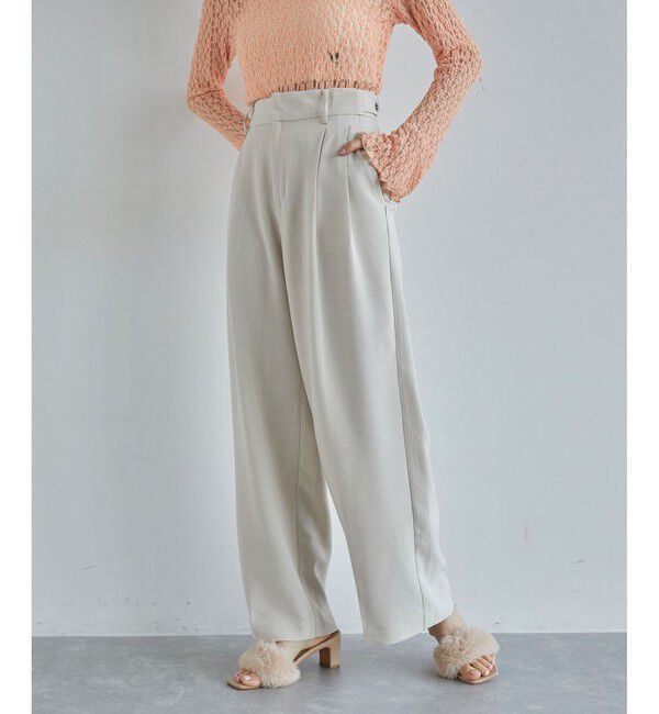 VIS「【美easy】リネンライクワンタックワイドスラックスパンツ【接触冷感/洗える】」|スラックス|