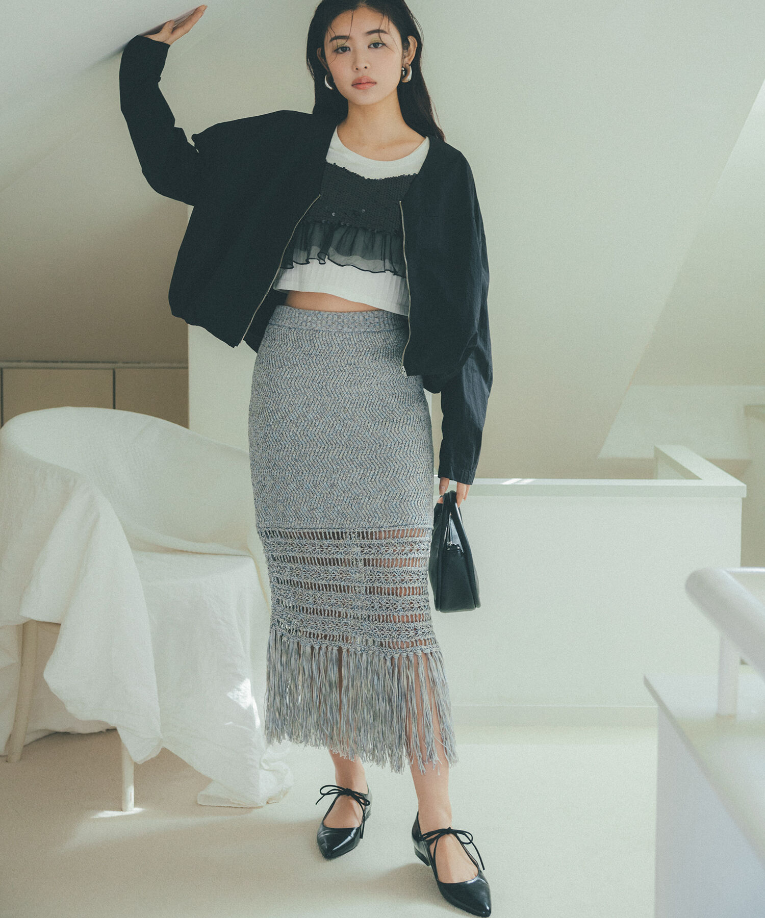 VIS「Vネックボリュームギャザーブルゾン【UVケア・撥水】」|ブルゾン・スタジャン|