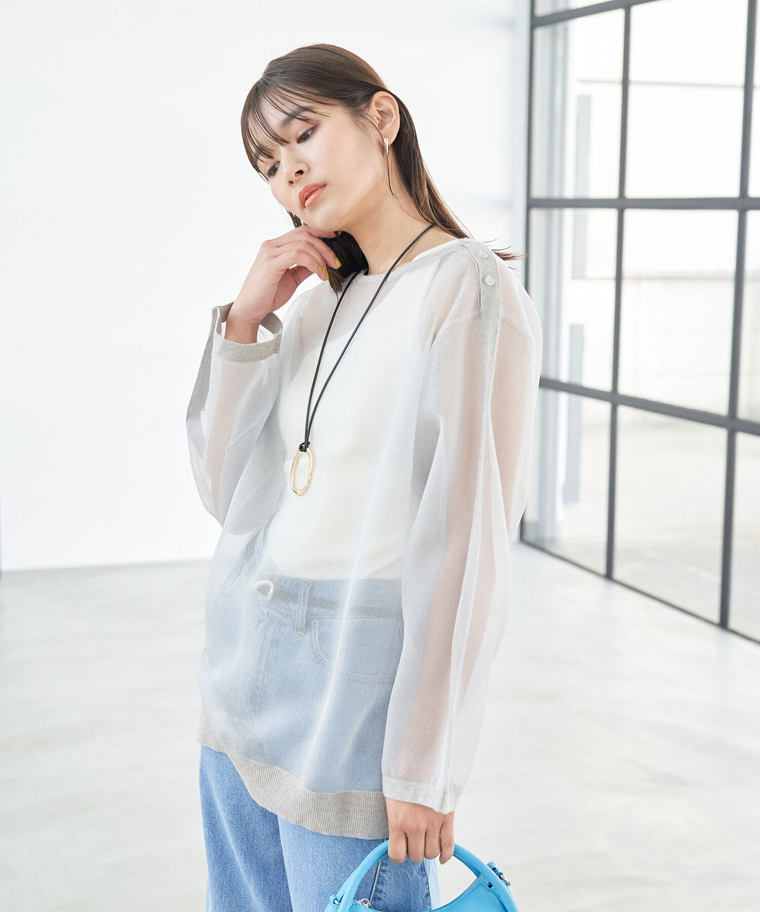 VIS「ショルダーラインシアーニットプルオーバー」|シャツ・ブラウス|