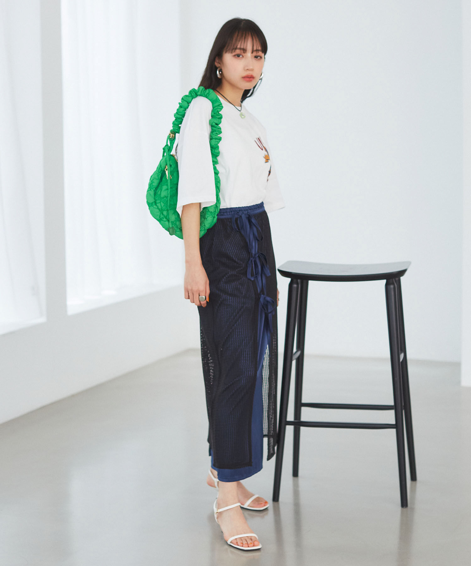 VIS「レイヤードラメメッシュIラインスカート」|スカート|