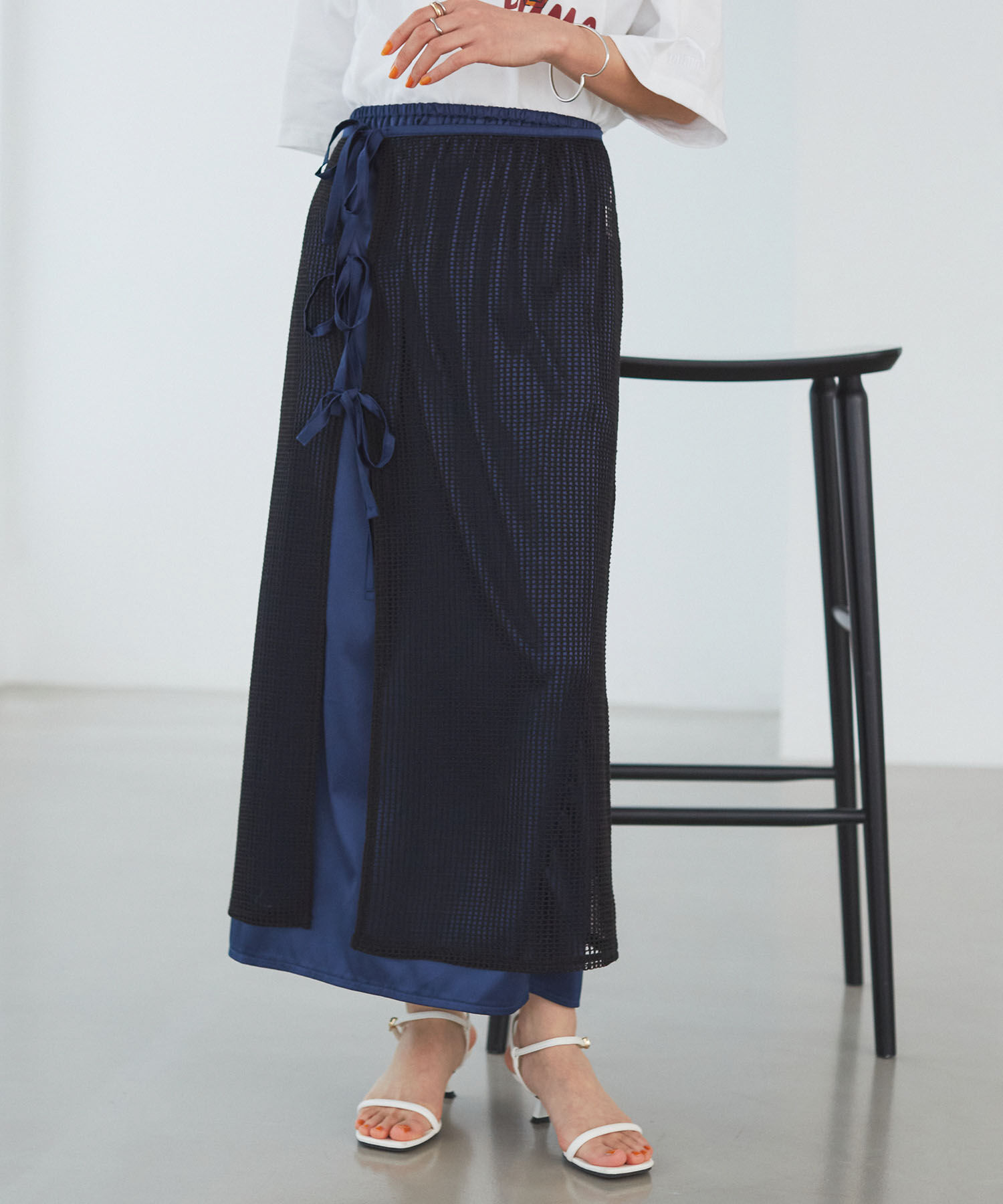 VIS「レイヤードラメメッシュIラインスカート」|スカート|