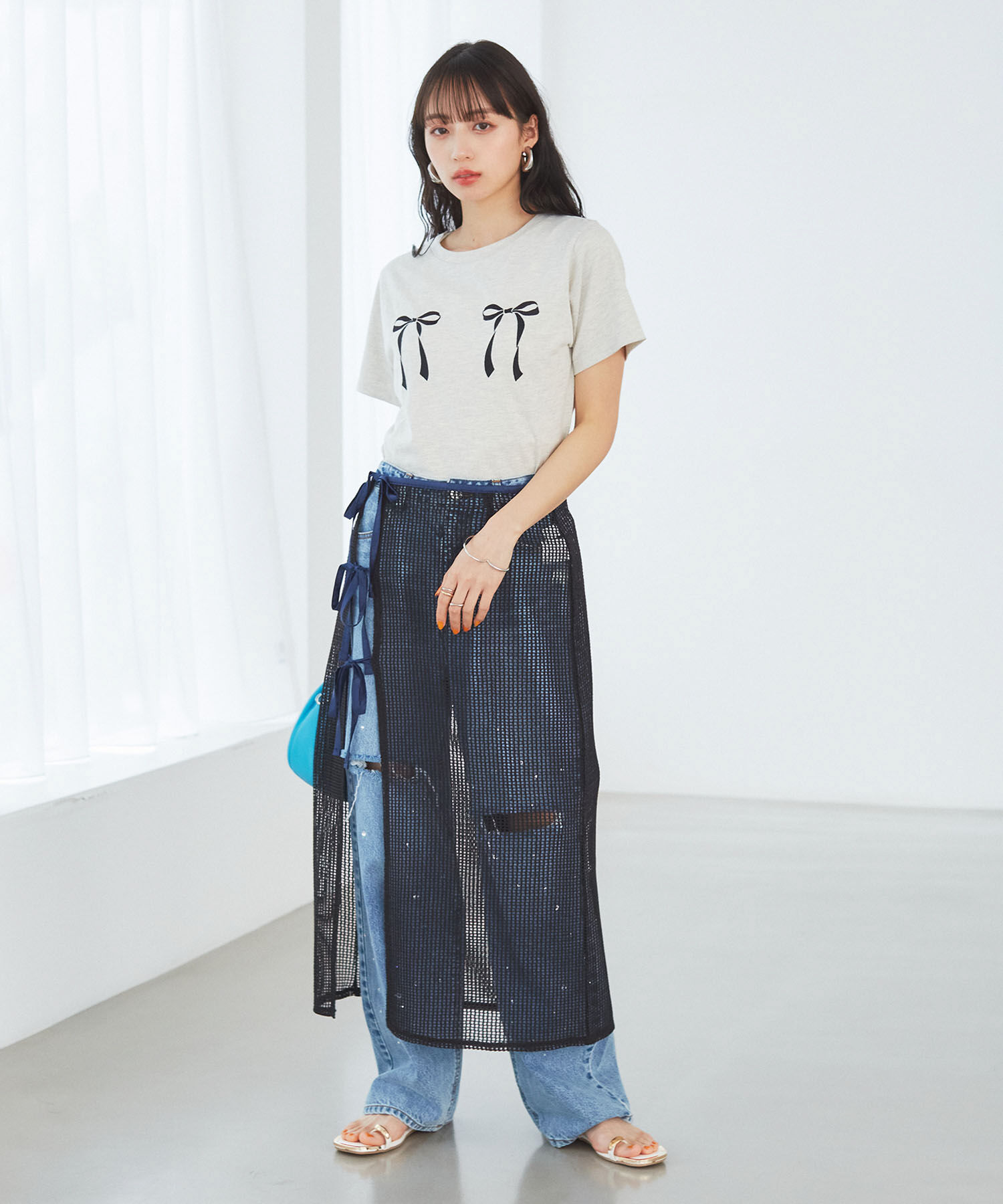 VIS「レイヤードラメメッシュIラインスカート」|スカート|