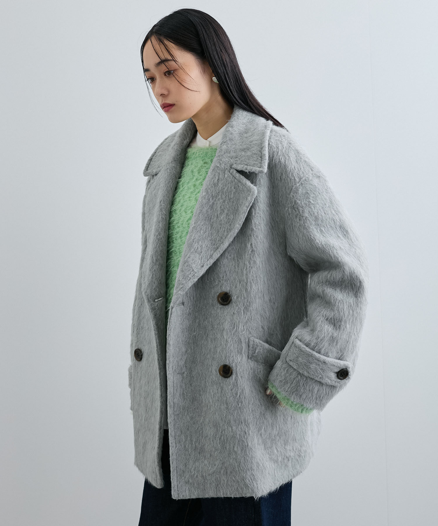 VIS「シャギーミディ丈Pコート」|ピーコート|