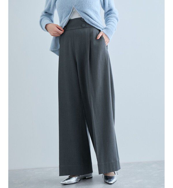 VIS「【美warm】ストレッチ釦付きワイドパンツ/スラックス【アンチピリング/防シワ/洗える】」|チノ|