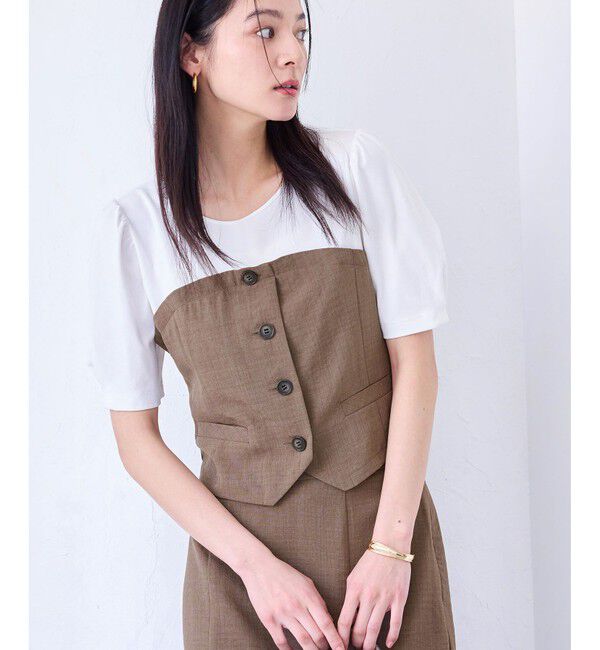 VIS「【新色追加】【美easy】釦ビスチェTシャツドッキングプルオーバー【接触冷感/洗える】」|Tシャツ・カットソー|カーキー系(38)