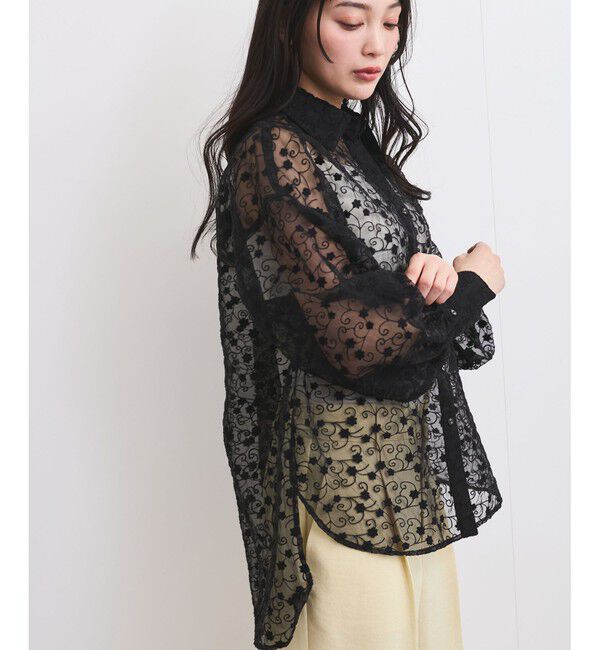 VIS「【洗える】アソートシアーシャツ(フラワー刺繍&無地）」|シャツ・ブラウス|