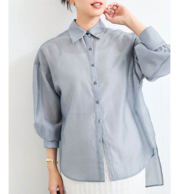 VIS「【洗える】アソートシアーシャツ(フラワー刺繍&無地）」|シャツ・ブラウス|グレー(07)